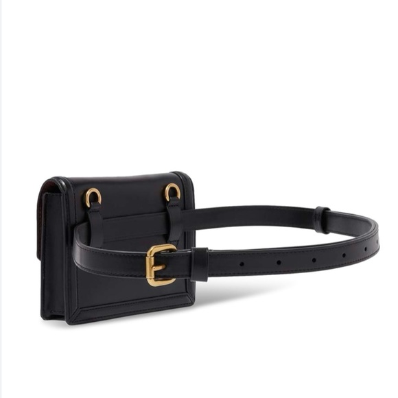 Coach Hutton Black Leather Belt Bag with Gold Accents